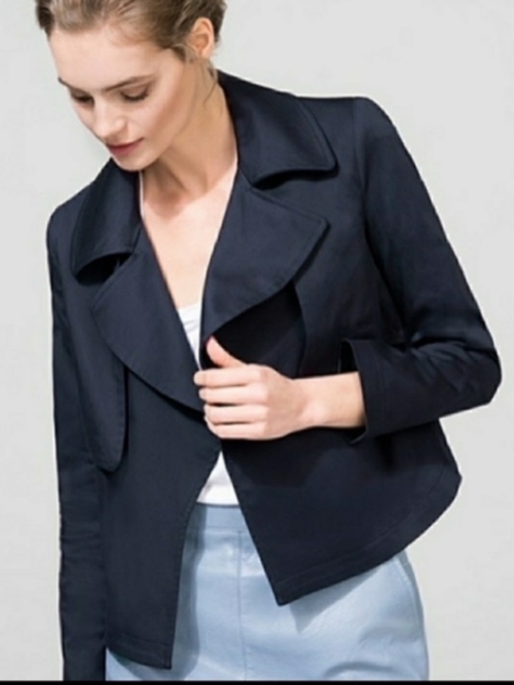 CUYANA Navy Cropped Trench Coat / Jacket